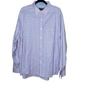 Johnston & Murphy Men's XXL Blue Gingham Check Long Sleeve Cotton Dress Shirt‎